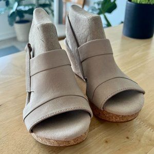 Clarks Leather & Cork Wedge Sandals